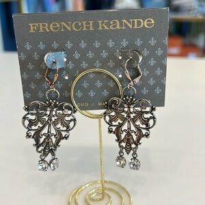 French Kande French Filigree Earrings with Austrian Crystal Dangles.